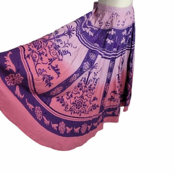 VINTAGE 90s skirt sequin made in India purple ombre maxi L - Picture 2 of 7